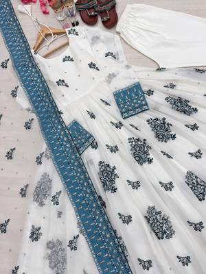 White&blue georgette readymade anarkali suit with embroidery & sequence work 3