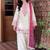 White&pink rayon readymade suit with embroidery & lace border work