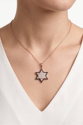 925 Sterling Silver Star of David CZ Hexagram Pendant Necklace  Set for Women