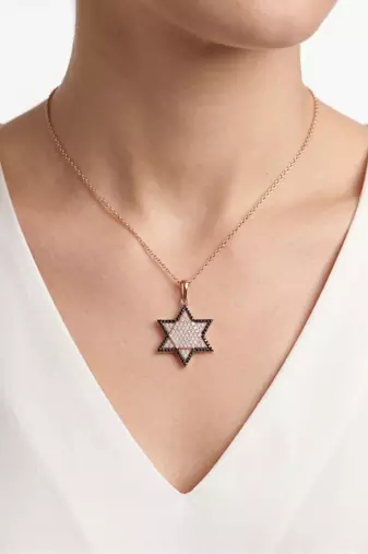 925 Sterling Silver Star of David CZ Hexagram Pendant Necklace  Set for Women