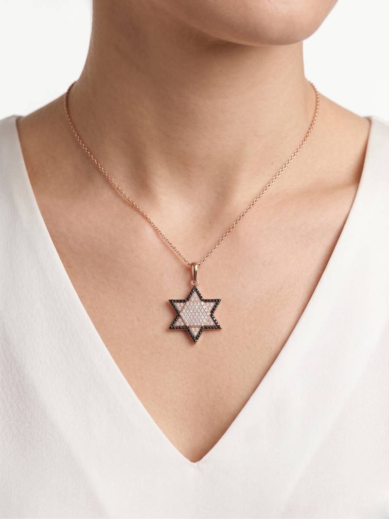 925 Sterling Silver Star of David CZ Hexagram Pendant Necklace  Set for Women