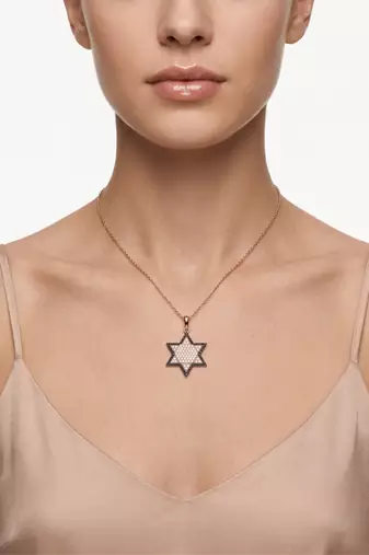 925 Sterling Silver Star of David CZ Hexagram Pendant Necklace  Set for Women