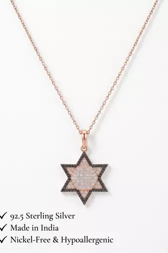925 Sterling Silver Star of David CZ Hexagram Pendant Necklace  Set for Women