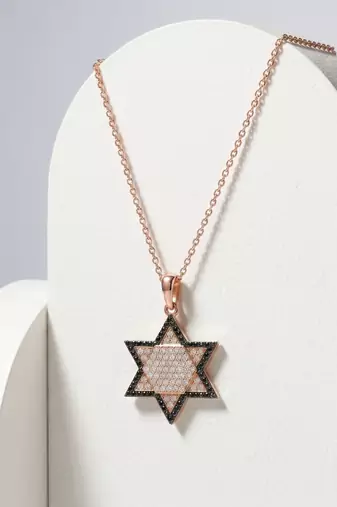 925 Sterling Silver Star of David CZ Hexagram Pendant Necklace  Set for Women
