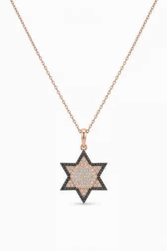 925 Sterling Silver Star of David CZ Hexagram Pendant Necklace  Set for Women