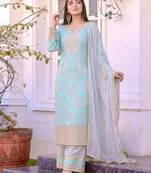Grey&blue georgette readymade suit with embroidery & sequence work