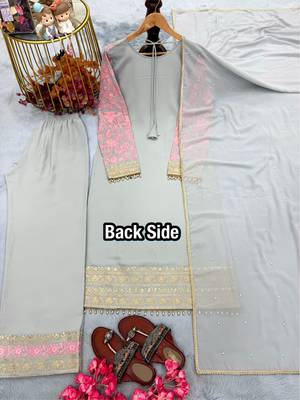 Grey&pink georgette readymade suit with embroidery & sequence work 4