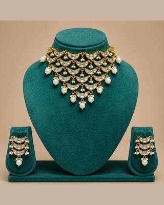 Noor Pearl Cascade Choker Set | Kundan white Bridal & Festive Jewellery 2