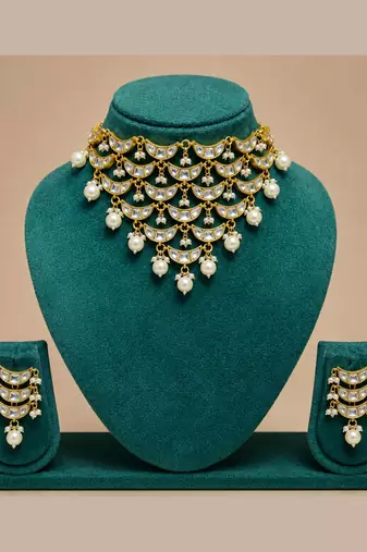 Noor Pearl Cascade Choker Set | Kundan white Bridal & Festive Jewellery