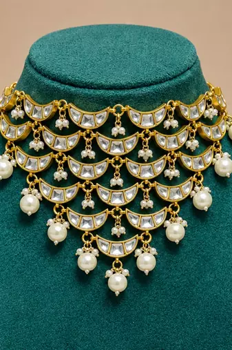 Noor Pearl Cascade Choker Set | Kundan white Bridal & Festive Jewellery