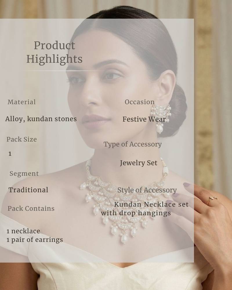 Noor Pearl Cascade Choker Set | Kundan white Bridal & Festive Jewellery