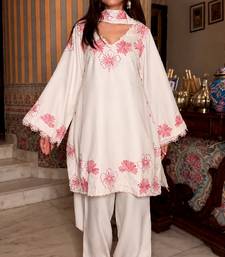 White rayon readymade suit with embroidery & lace border work