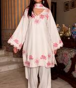 White rayon readymade suit with embroidery & lace border work