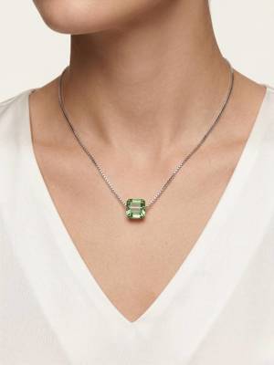 925 Sterling Silver Emerald-Cut Green CZ Solitaire Pendant Necklace Set  for Women 1