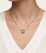 925 Sterling Silver Emerald-Cut Green CZ Solitaire Pendant Necklace Set  for Women