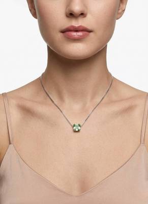925 Sterling Silver Emerald-Cut Green CZ Solitaire Pendant Necklace Set  for Women 2