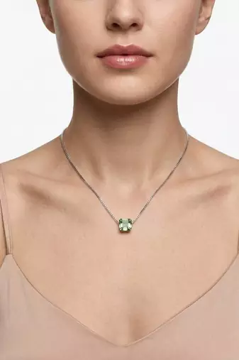 925 Sterling Silver Emerald-Cut Green CZ Solitaire Pendant Necklace Set  for Women