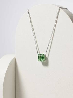 925 Sterling Silver Emerald-Cut Green CZ Solitaire Pendant Necklace Set  for Women 3