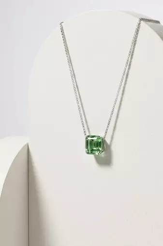925 Sterling Silver Emerald-Cut Green CZ Solitaire Pendant Necklace Set  for Women