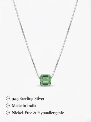 925 Sterling Silver Emerald-Cut Green CZ Solitaire Pendant Necklace Set  for Women 4