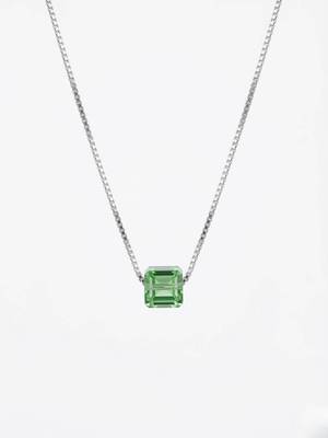 925 Sterling Silver Emerald-Cut Green CZ Solitaire Pendant Necklace Set  for Women 5