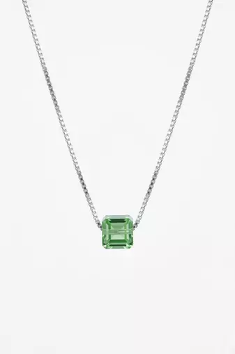 925 Sterling Silver Emerald-Cut Green CZ Solitaire Pendant Necklace Set  for Women