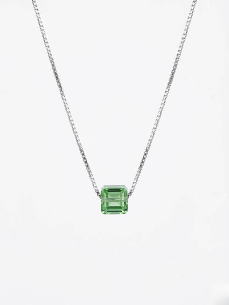 925 Sterling Silver Emerald-Cut Green CZ Solitaire Pendant Necklace Set  for Women
