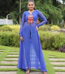 Blue georgette readymade navratri top with leheriya & kutchi patchwork