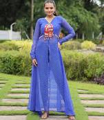 Blue georgette readymade navratri top with leheriya & kutchi patchwork