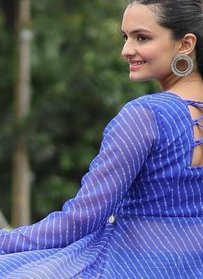 Blue georgette readymade navratri top with leheriya & kutchi patchwork 4