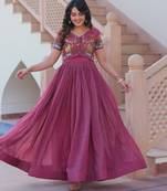 Wine silk blend readymade anarkali suit with embroidery work