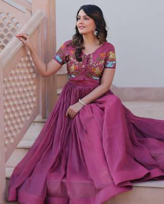 Wine silk blend readymade anarkali suit with embroidery work 2