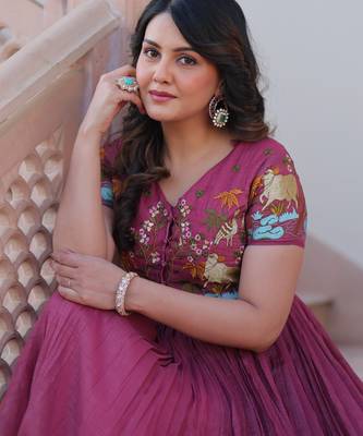 Wine silk blend readymade anarkali suit with embroidery work 4