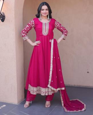 Rani georgette readymade anarkali suit with embroidery & sequence work 1