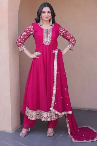 Rani georgette readymade anarkali suit with embroidery & sequence work