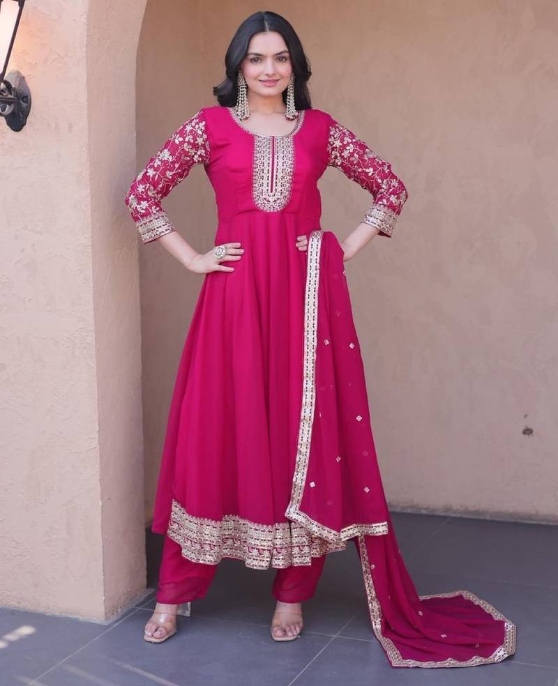 Rani georgette readymade anarkali suit with embroidery & sequence work