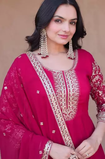 Rani georgette readymade anarkali suit with embroidery & sequence work