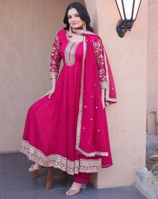 Rani georgette readymade anarkali suit with embroidery & sequence work 3