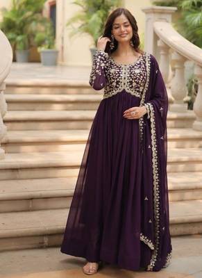 Violet georgette readymade anarkali suit with embroidery & sequence work 1