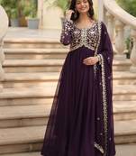 Violet georgette readymade anarkali suit with embroidery & sequence work