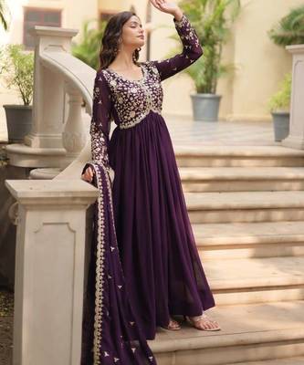 Violet georgette readymade anarkali suit with embroidery & sequence work 3