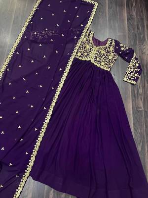Violet georgette readymade anarkali suit with embroidery & sequence work 4