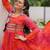 Orange georgette readymade navratri anarkali with leheriya & kutchi patchwork