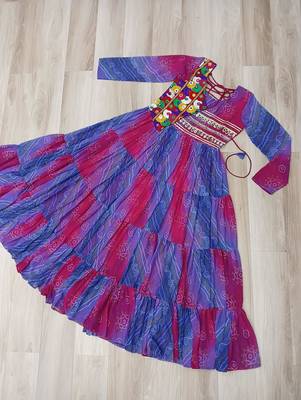 Blue georgette readymade navratri anarkali with leheriya & kutchi patchwork 4
