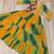 Yellow georgette readymade navratri anarkali with leheriya & kutchi patchwork
