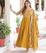 Mustard vichitra readymade anarkali suit with zari embroidery & sequence work
