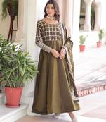 Mehendi vichitra readymade anarkali suit with zari embroidery & sequence work