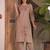 Women brown cotton thread embroidered straight kurti with straight pant set