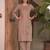 Women brown cotton thread embroidered straight kurti with straight pant set