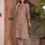 Women brown cotton thread embroidered straight kurti with straight pant set